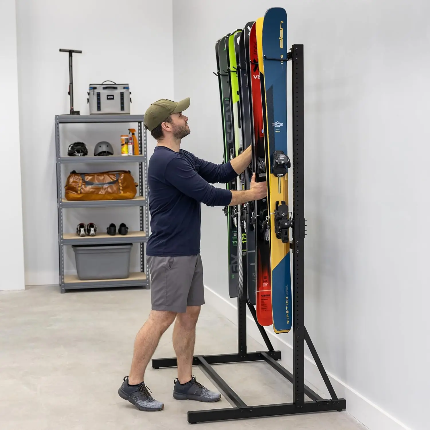 Freestanding Ski Storage Rack for Garage, 5 Ski and Pole Organizer Floor Stand, Heavy Duty, Fully Adjustable for All-Mountain