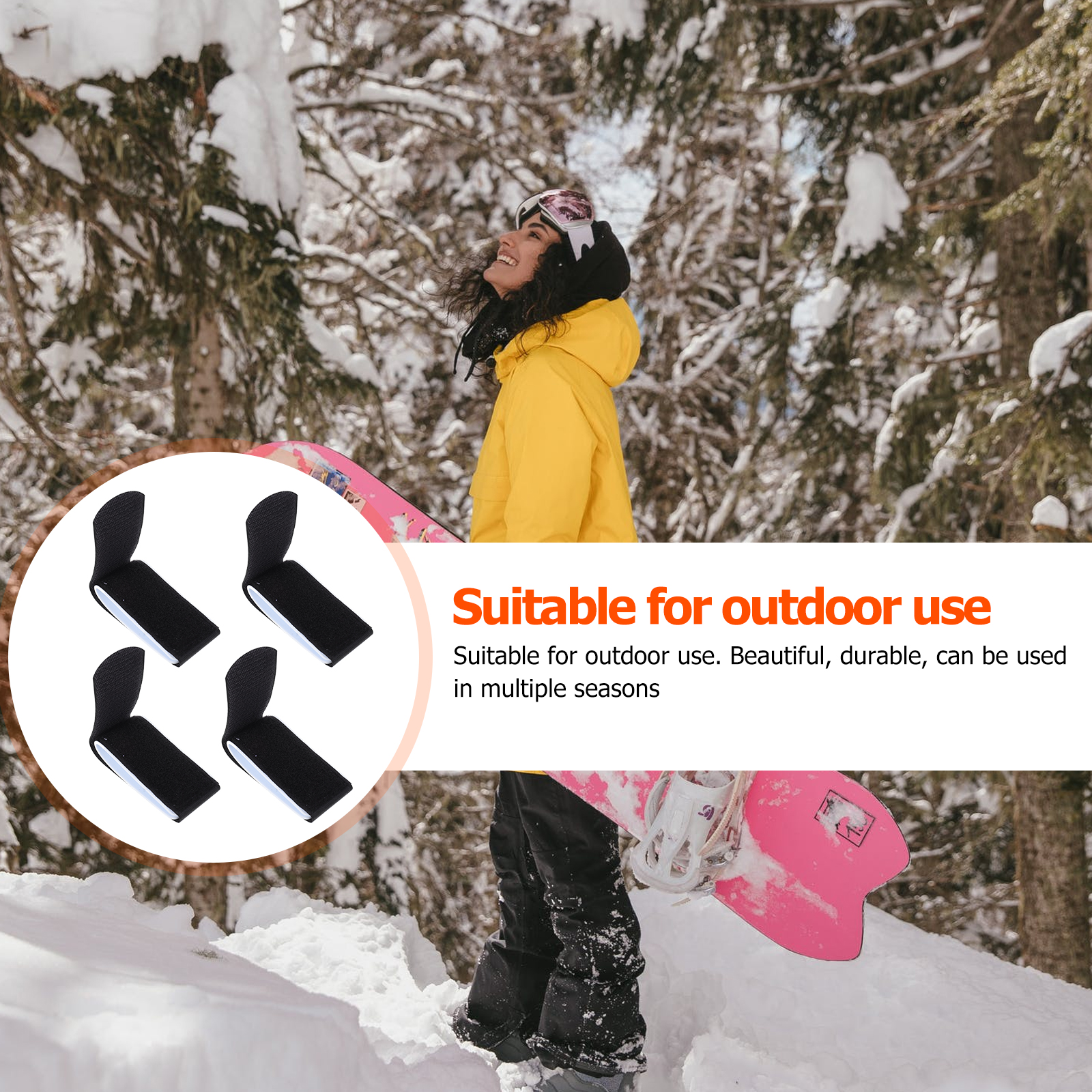 4pcs Snowboard Straps Durable High-grade Fastening Ski Bands Black Winter Sports Accessories Skis Belt Outdoor