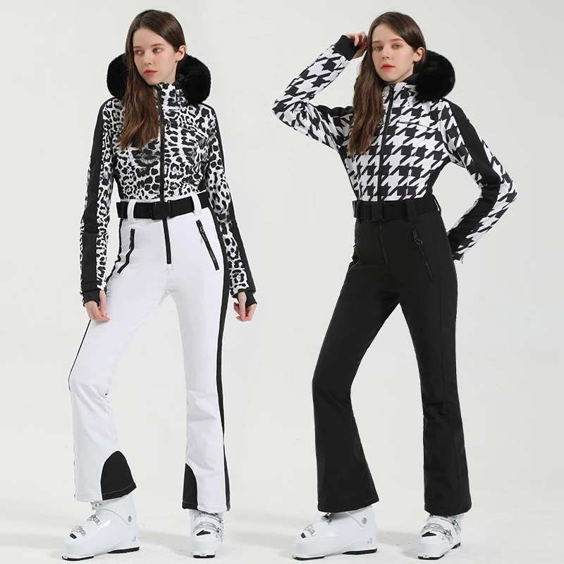 New One-Piece Ski Suit Women Single Board Double Board Ski Set Thickened Warm Jumpsuit Winter Clothing Wind Proof Waterproof
