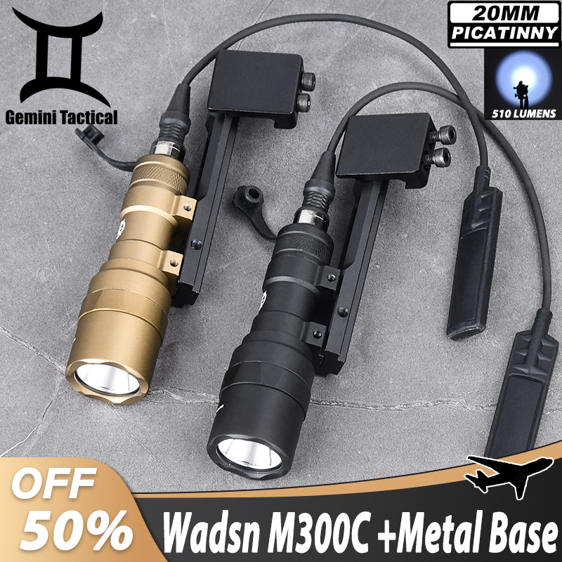 WADSN M300C Scout Flashlight Metal Offset Mount Base M300c 510 Lumen White LED Spotlight M300c Hunting Weapon Light Fit20MM Rail