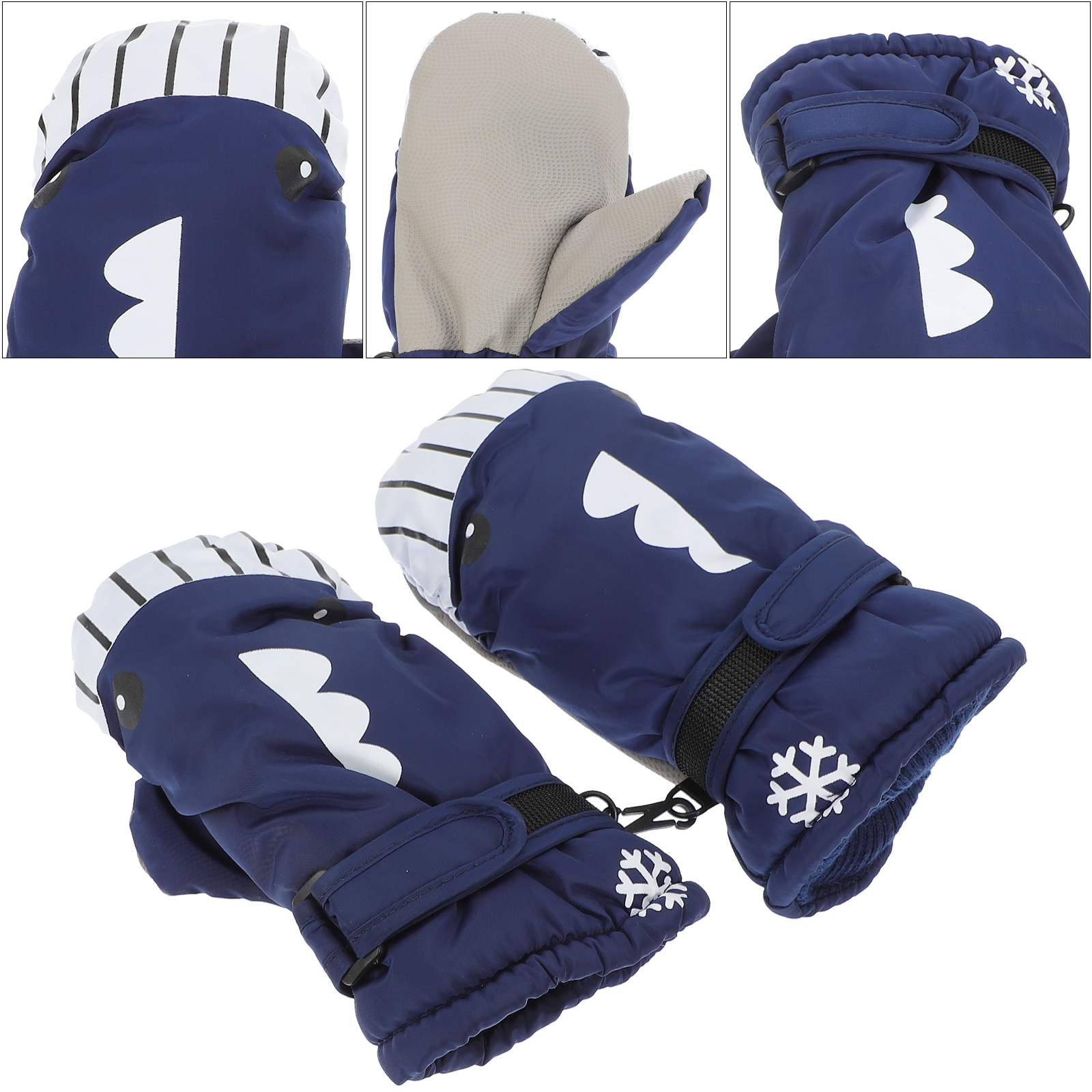 1 Pair Waterproof Skiing Gloves For Kids Thick Warm Winter Gloves Adjustable Wrist Elastic Shark Design Outdoor Cold Weather