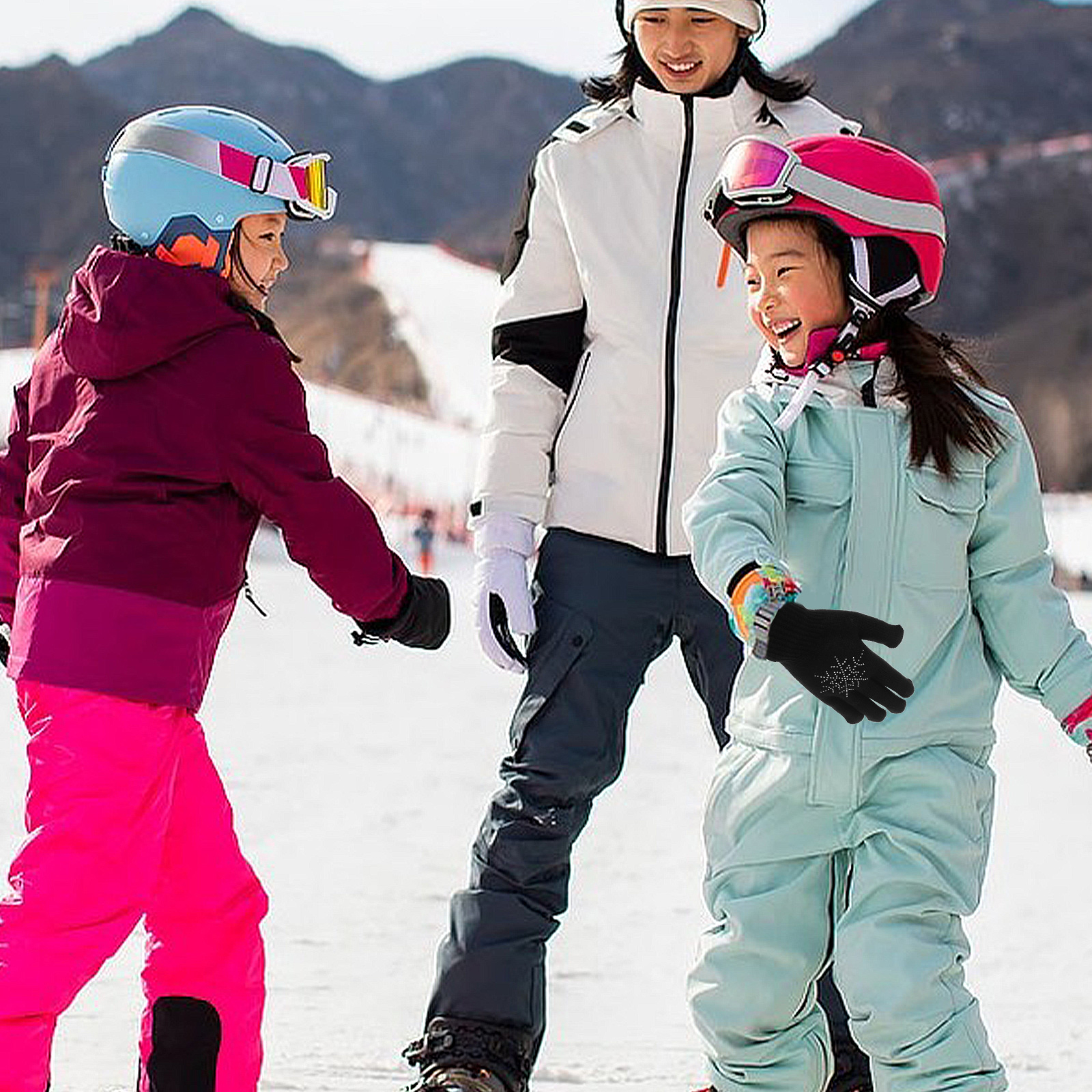 Ski Gloves Fall Kids Ice Skating Childrens with Rhinestone Thicken Men and Women
