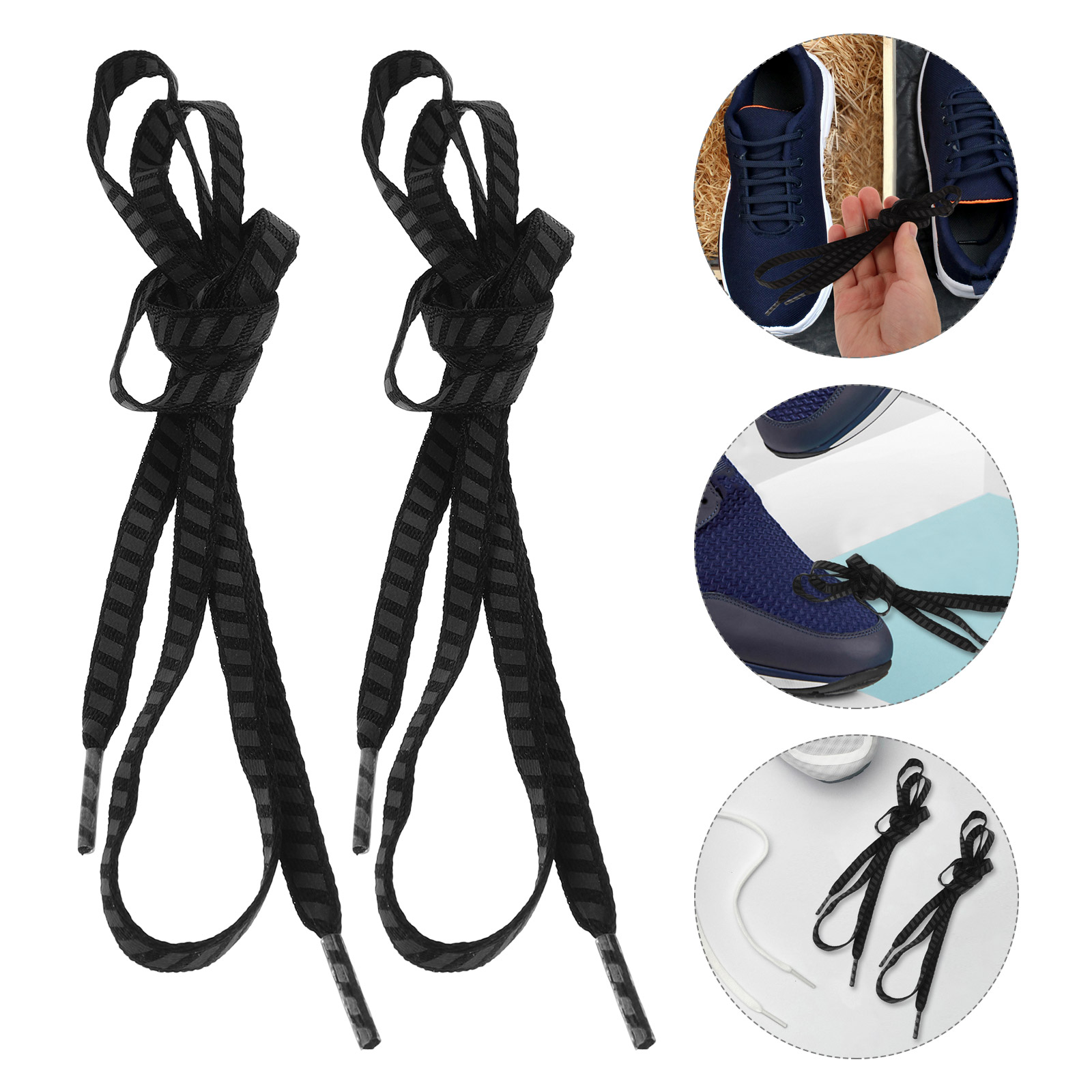 2 Pairs Reflective Shoelaces for Sneakers Men Women Flat Design Glow Dark Polyester Sports Lace Reusable Shoe Accessory