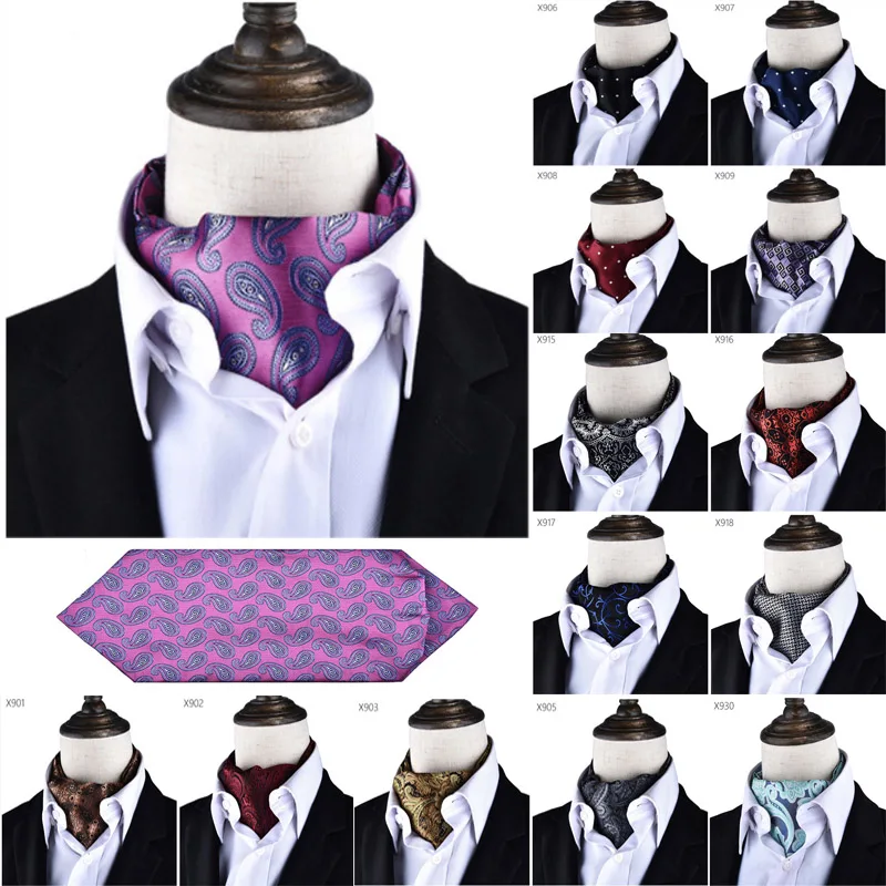 New Paisley Floral Blue Ascot Tie Men Cravat Necktie Cashew Cravat Neck Tie Wedding Ascot Scarf Cravat Formal Dress Corbatas