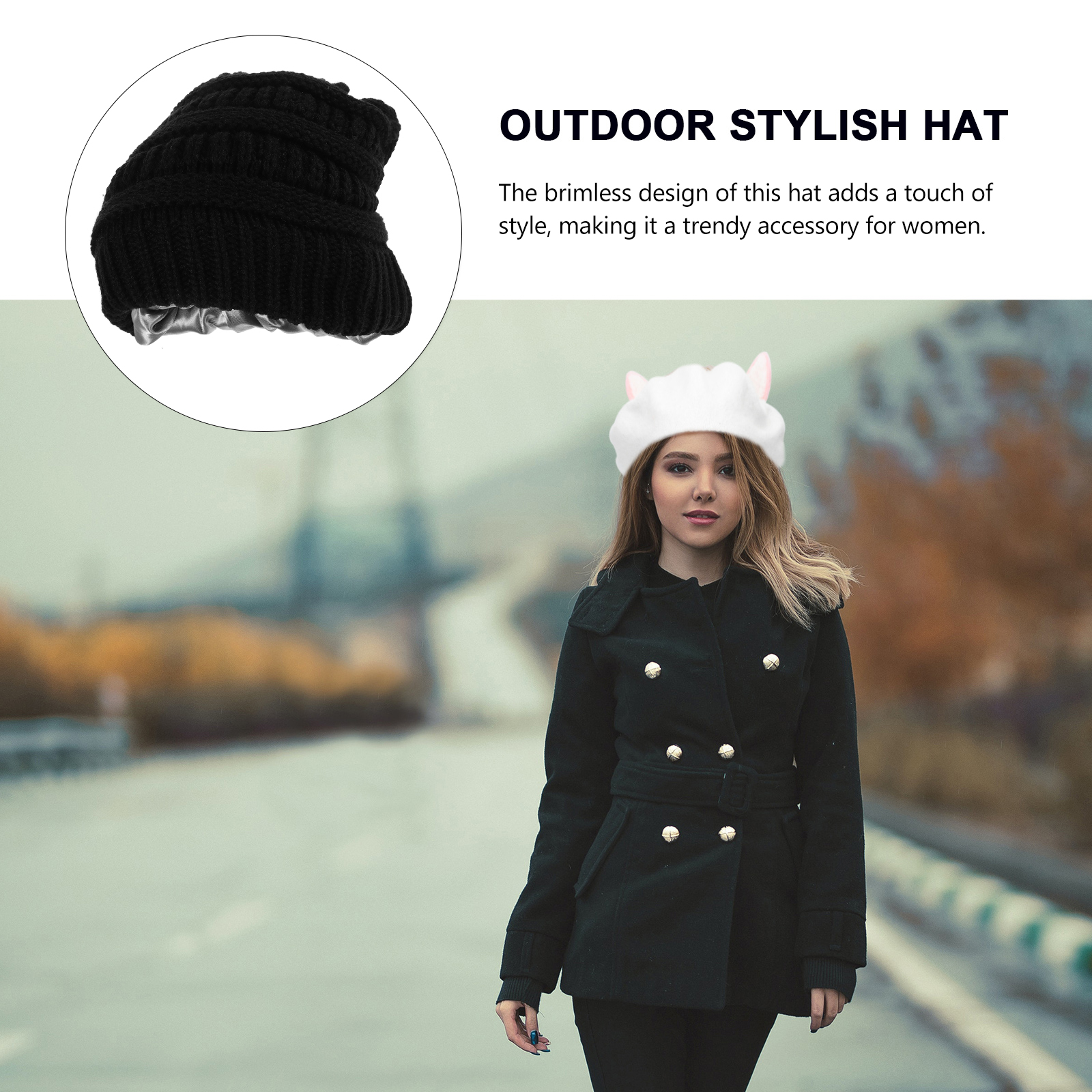 Knitted Beanie Hat Thermal Head Protector Brimless Fashionable Outdoor Cap Solid Color Easy Match Lightweight Stretchable Winter