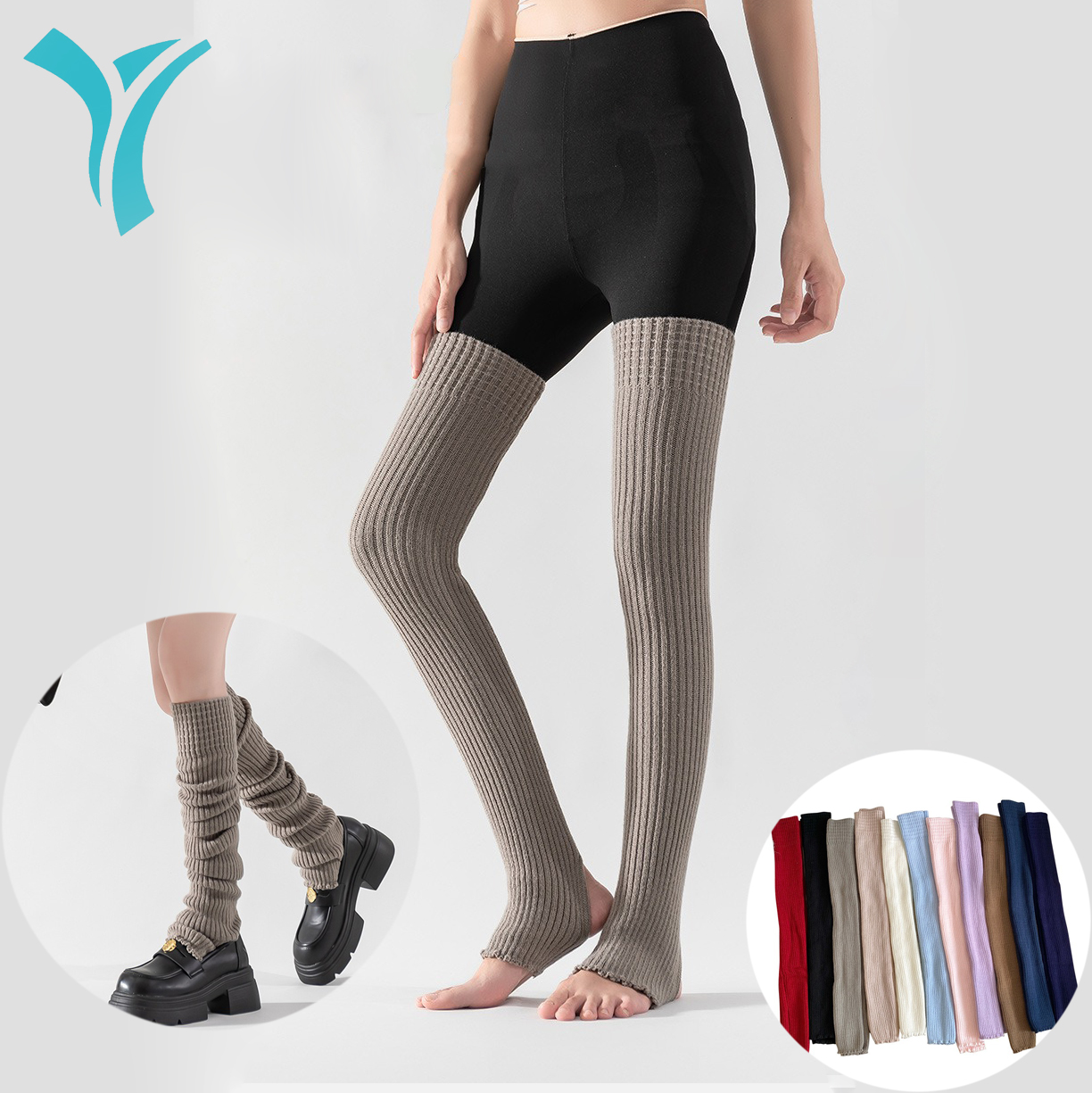Winter Yoga Leg Warmers Thigh High Socks Over Knee Footless Socks Knitted Long Boot Cuffs Topper Socks for Women