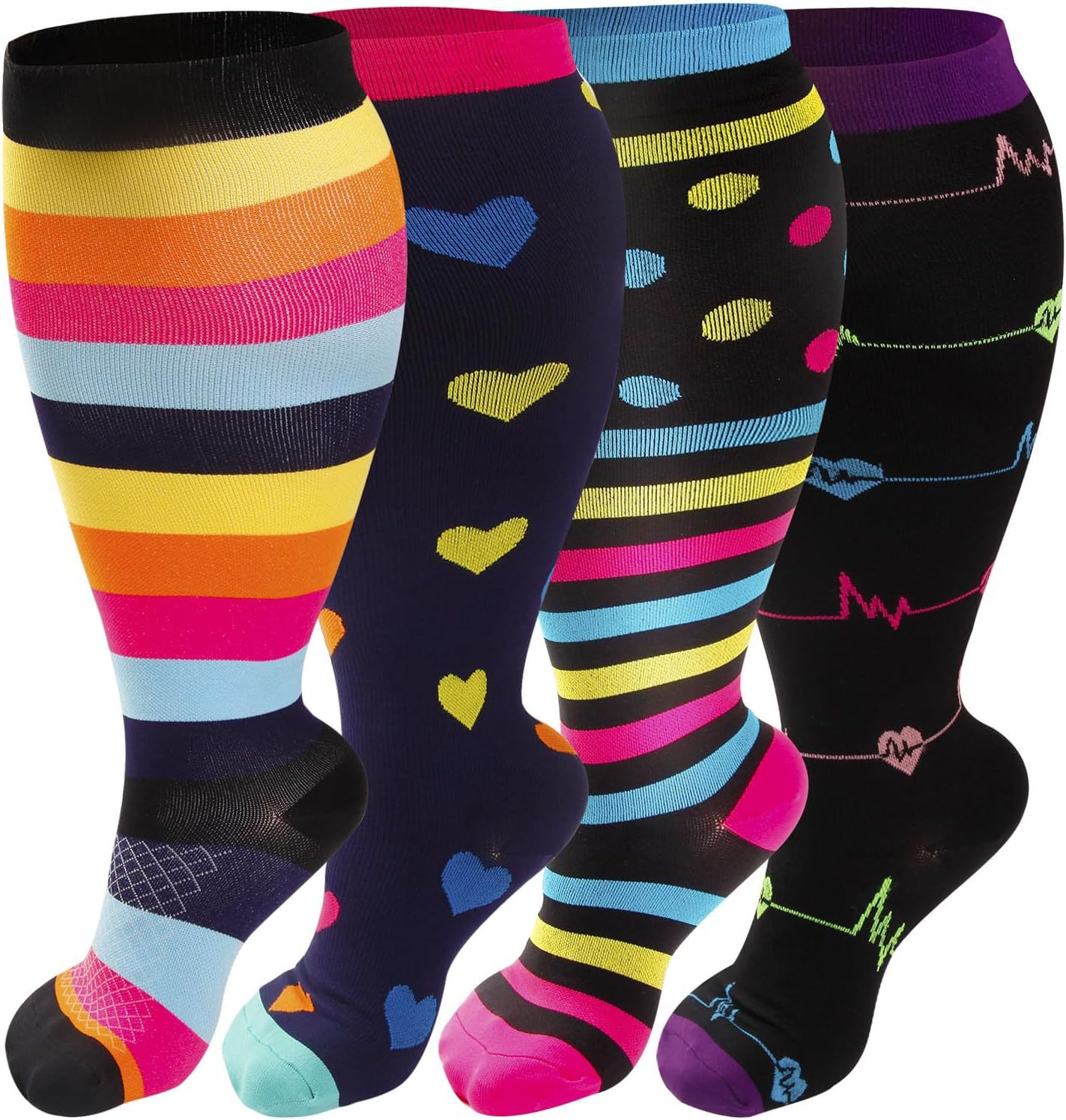 4 Pairs 2XL 3XL 4XL Plus Size Compression Socks Nurse Compression Socks Sport Ladies Men Women Running