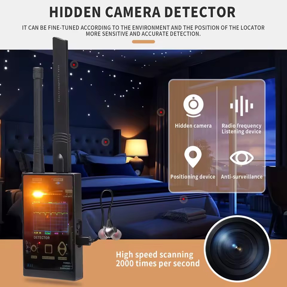 X11 Professional Radio Wave Detector High Sensitivity Frequency GPS Trackers in Car Detect Bugs&Cameras Large Frequency Detector