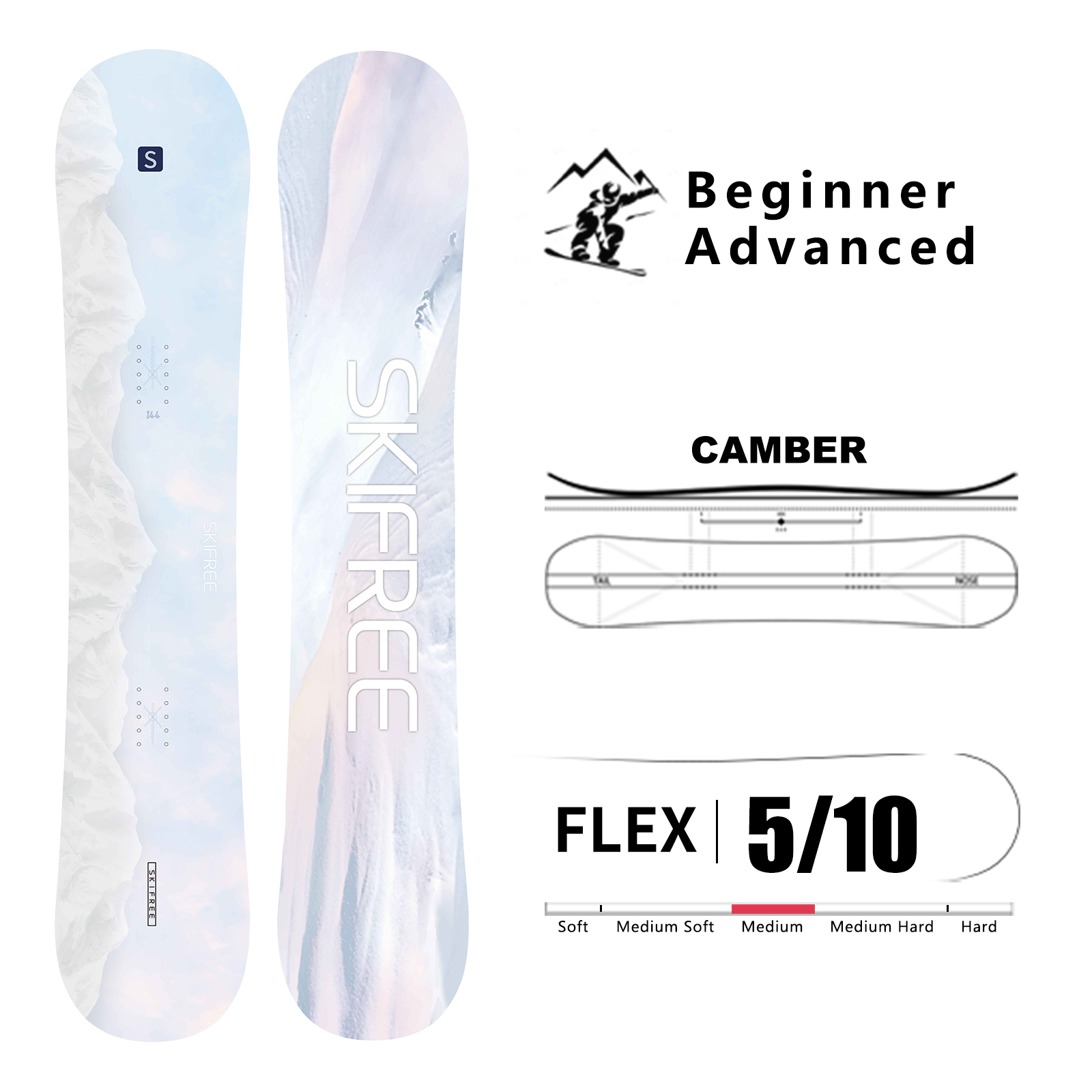 SKIFREE Snowboard CHUNBAIBINGSHAN 140/144/147150/153/156/160/163cm