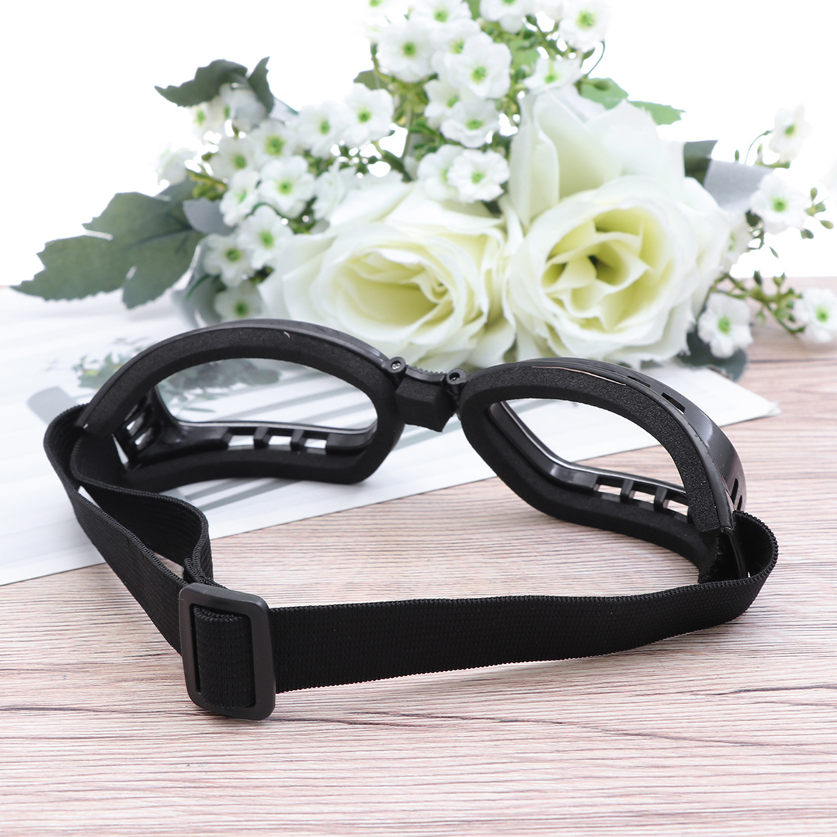 Outdoor Snowboard Goggles Skiing Bike Motorcycle Cycling Protective Safety Goggles Glasses (Black Frame and Transparent Glass)