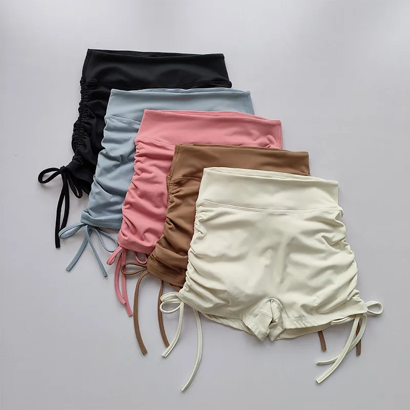 High-Waist Breathable Summer Yoga Shorts Women Fitness Running Shorts Cycling Shorts Workout Gym Drawstring Sports Shorts