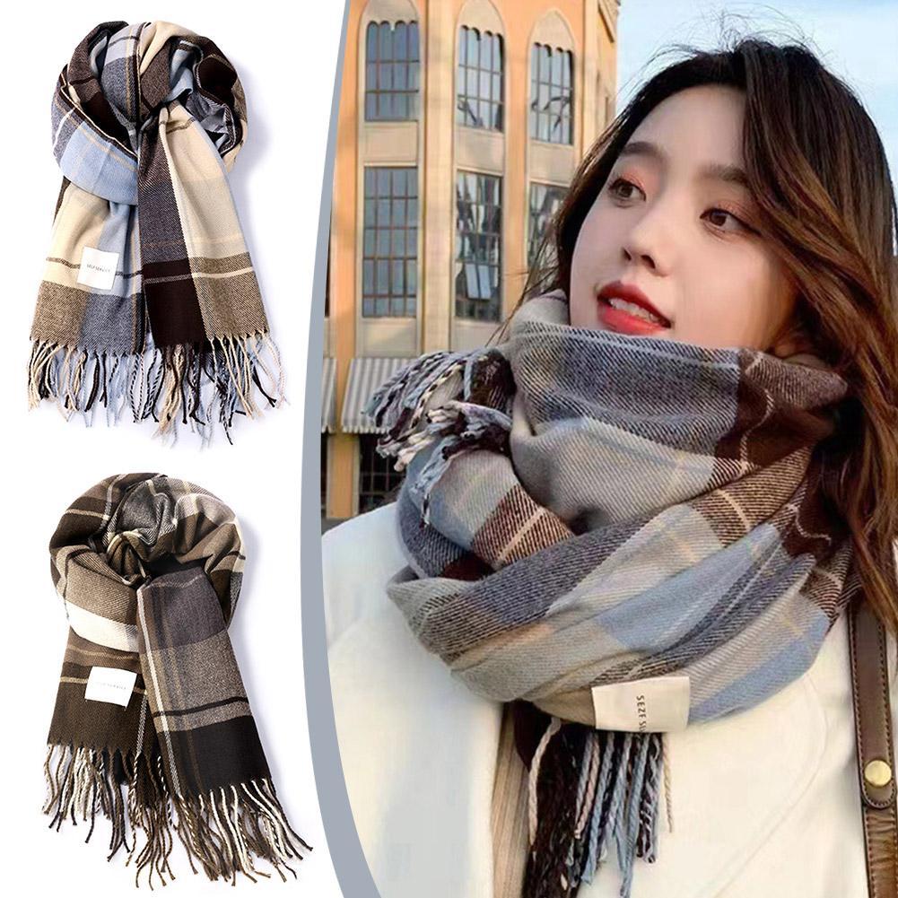 Plaid Long Scarf Winter Warm Cashmere Women Pashmina Foulard Bandana Scarves Female Luxury Hijab Tassel Shawl Wraps