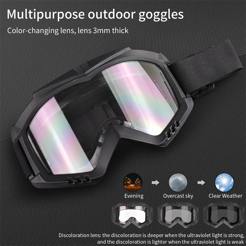Color Changing Ski Goggles 3 mm Thick Lenses Anti-UV Motorcycle Glasses Cycling Eyewear for Outdoor Sports Tactical Goggles