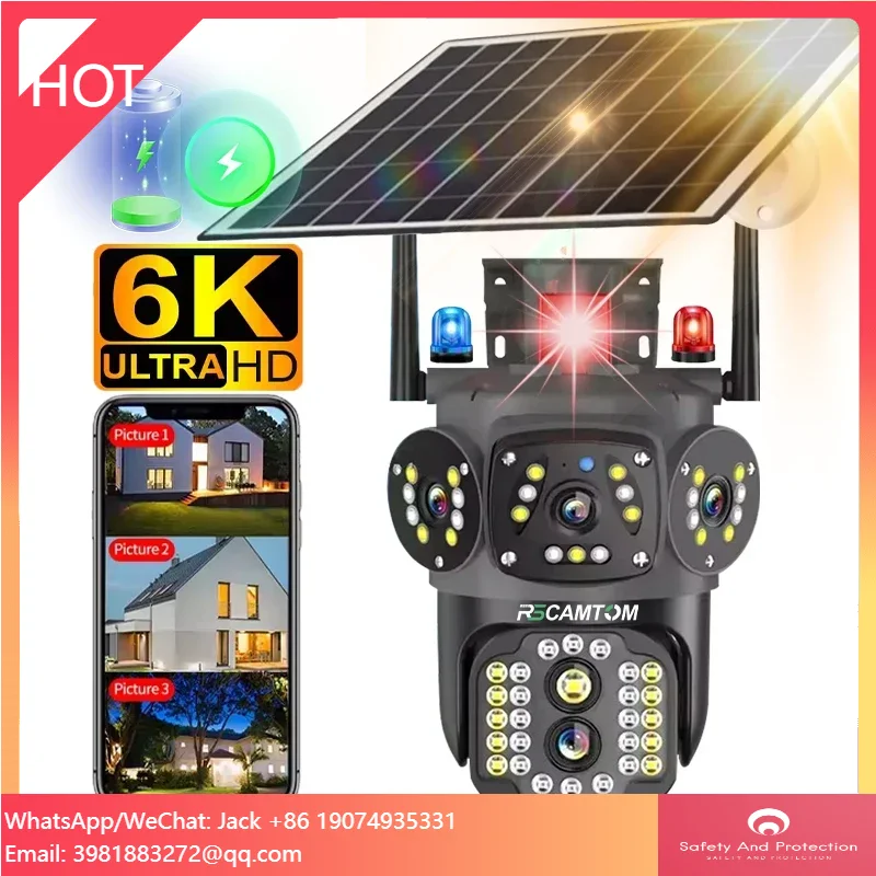 Rscamtom 12MP Outdoor Dual Lens Triple Screen 4G Sim Card Solar Camera 10x Zoom Human Detection Solar 4G Camera
