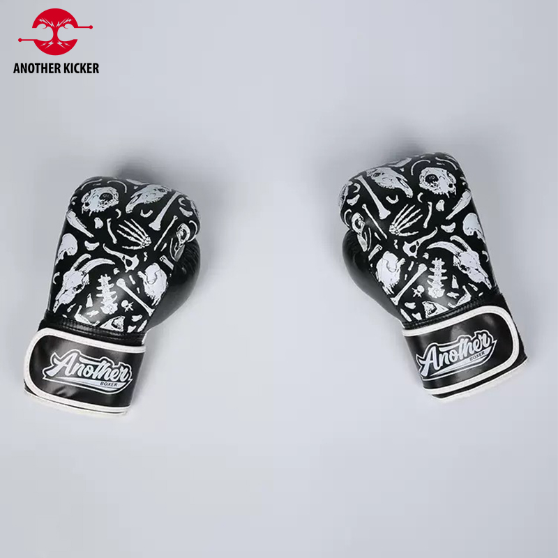 Leather Boxing Gloves Men and Women for Training Sparring Heavy Bag and Mitt Work Skeleton Black Muay Thai MMA Kickboxing Gloves