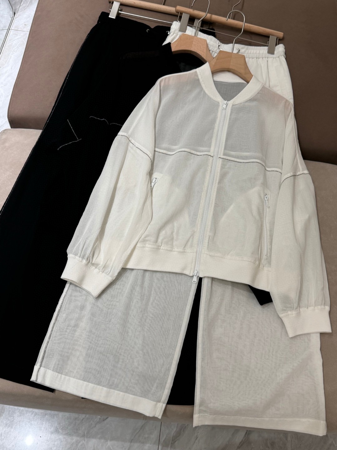 Summer casual thin cotton wide leg trouser suit
