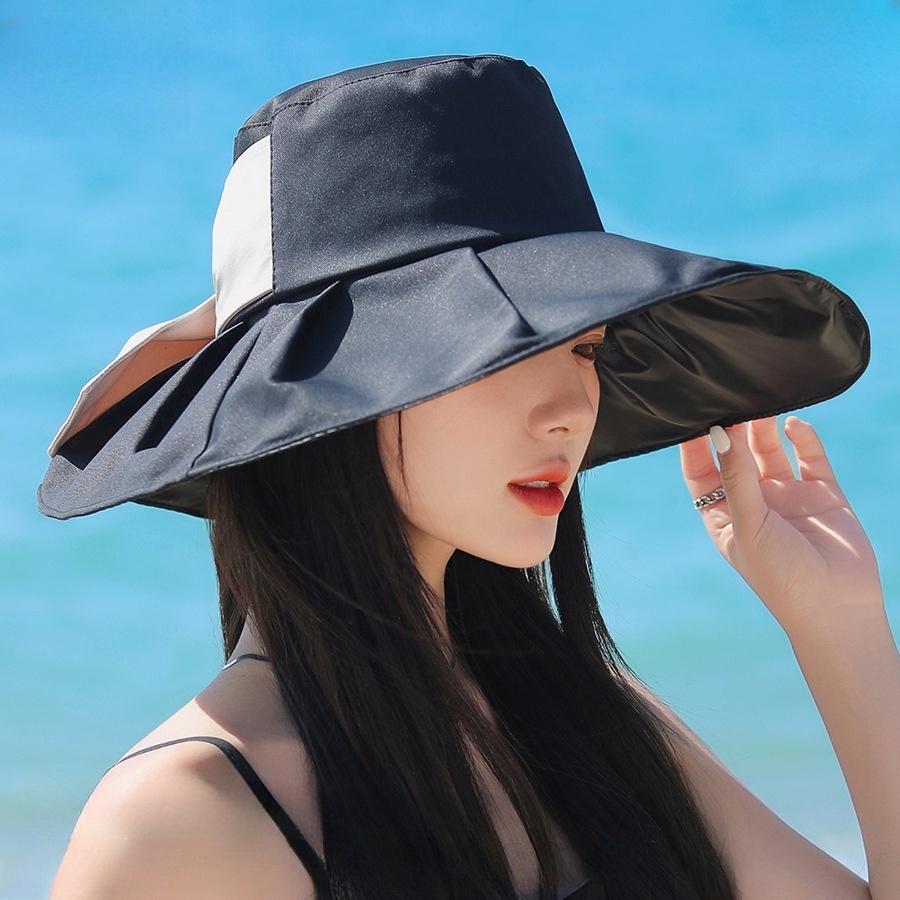Hat Women Sunscreen Shade Hat Cowboy Fisherman Hat Outdoor Windproof Big Headband Sun Hat Printed Soft UPF50+