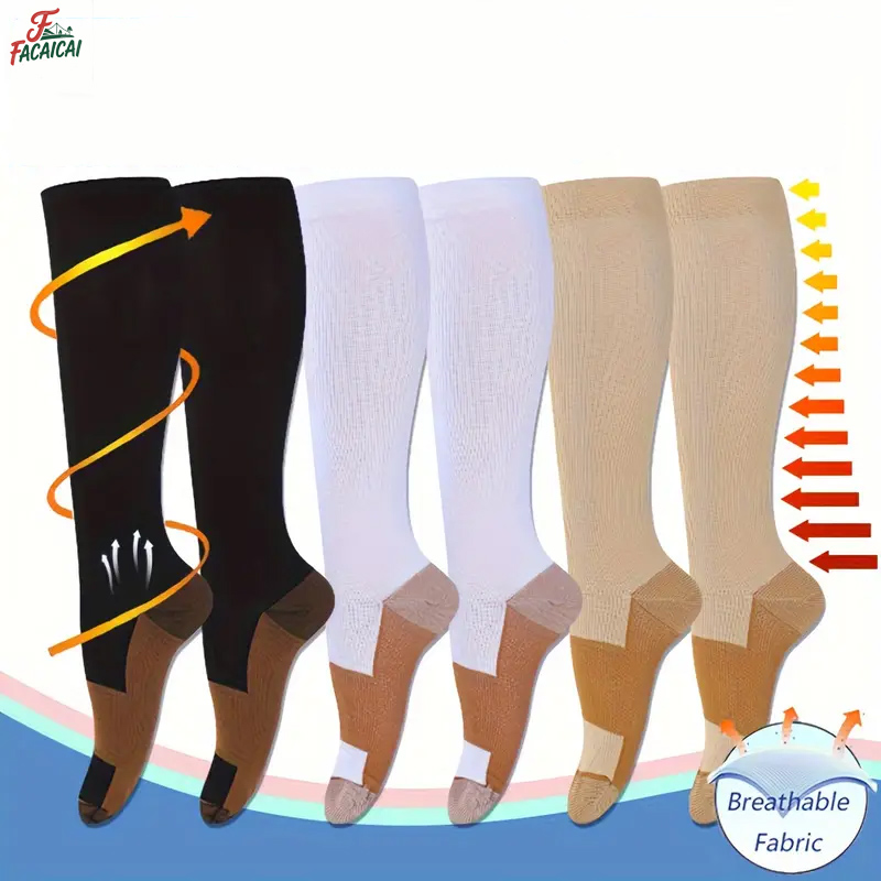 Copper Compression Socks For Men & Women Circulation-Best For Running Hiking Cycling 20-30 mmHg Knee High Stockings（3 Pair）