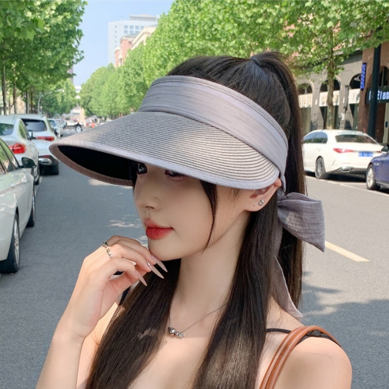 Color Blocking Ice Silk Hairband Hollow Top Hat Korean Fashion Shading Sunscreen Hat Student Outdoor Mountain Climbing Bow