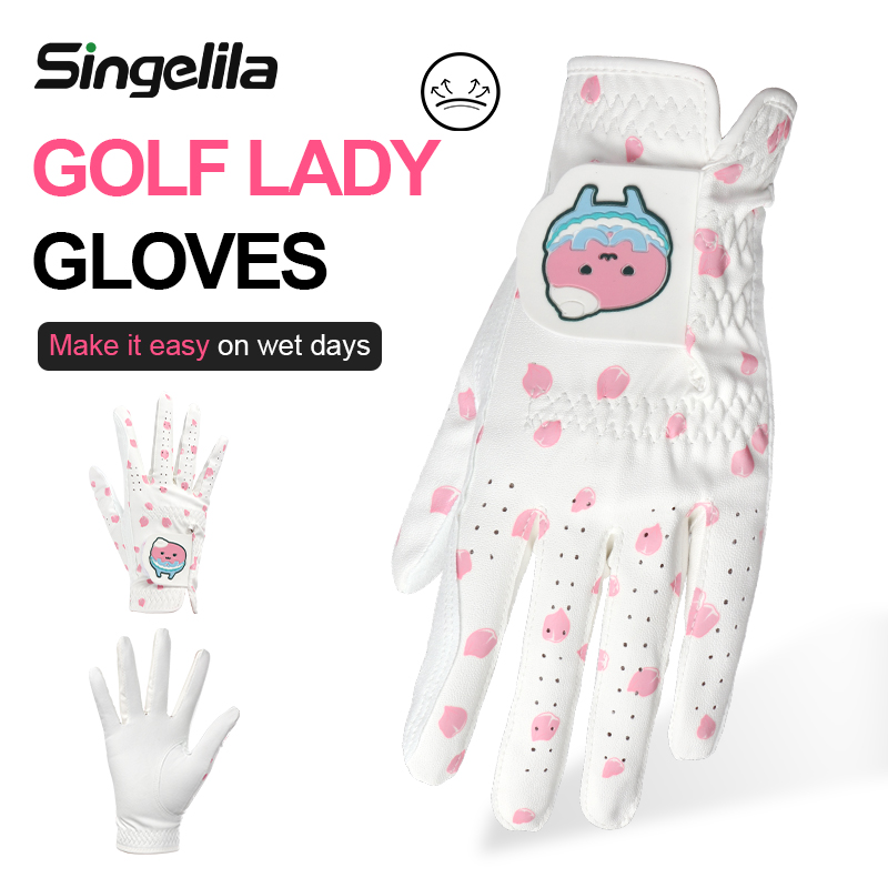 Korean and Japanese Golf Gloves Cartoon Tree Leaf Women's Microfiber Wear Resistant Sports Golf Gloves Non-slip and Breathable