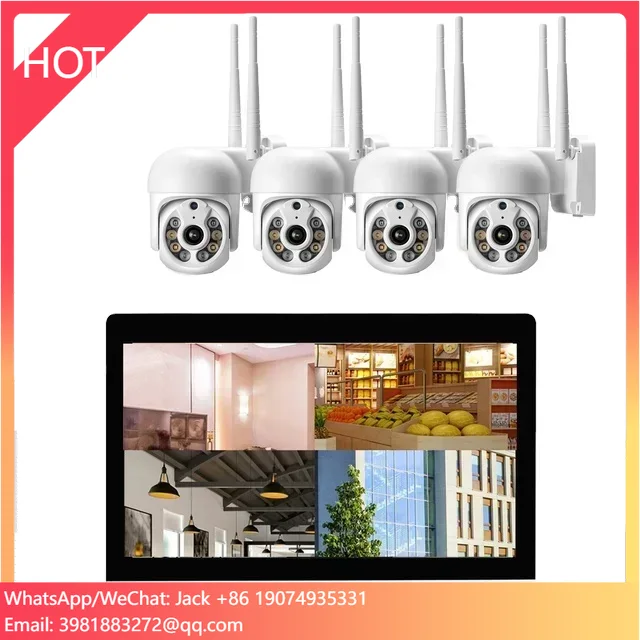 All in one with 12." LCD Wireless Security Camera System Home 8CH 3MP NVR Kit 4pcs 1536P Outdoor IP Cameras H.265