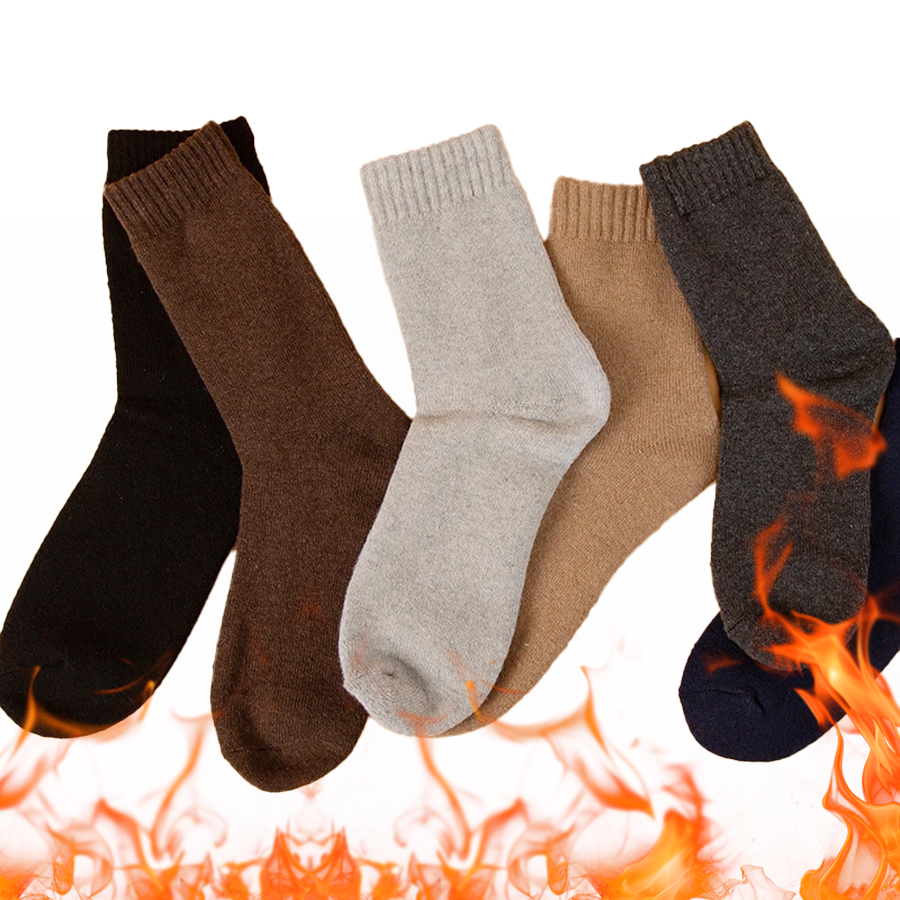 5 Pairs Plush Woolen Socks,Men's Solid Color Casual Terrycloth Mid-Calf Socks Women's Warm Wool Socks