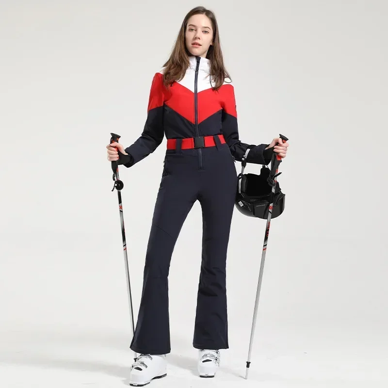 New Women's Ski Suit Winter One Piece Snow Clothes Female Ski Windproof Hooded Set Waterproof Skiing Sports Snowboard Snowsuit