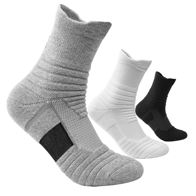 High-Performance Men's Basketball & Running Crew Socks - Thick Terry Cushion Mid-Calf Sports Socks for Gym, Outdoor, Training