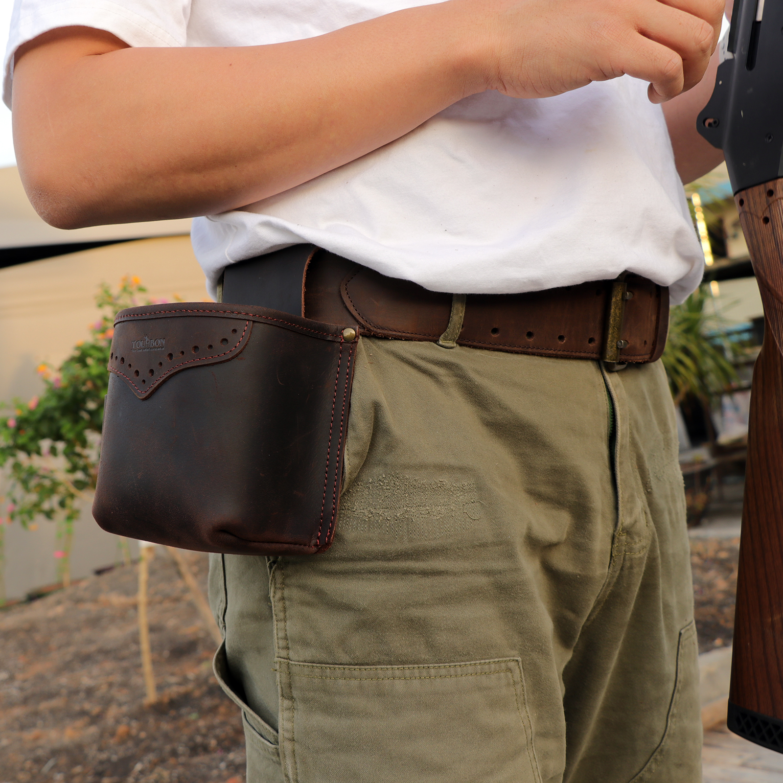 Tourbon Leather Trap Shooting Waist Bag Hunting Ammo Shot Gun Storage Shell Pouch Cartridges Bullet Holder for 12/16/20 Gauge