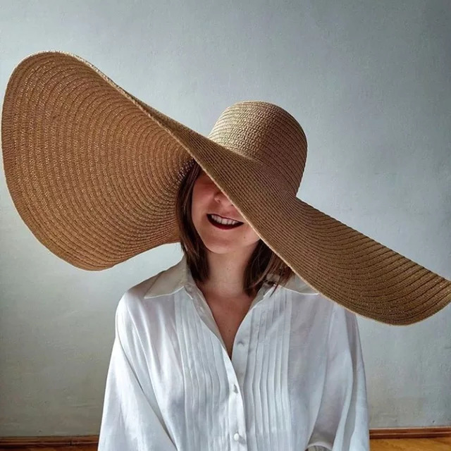 Hat Women Oversized Brim Solid Color Straw Hat Seaside Beach Hat Face Shade Sun Hat Summer Sunscreen Sun Hat Breathable