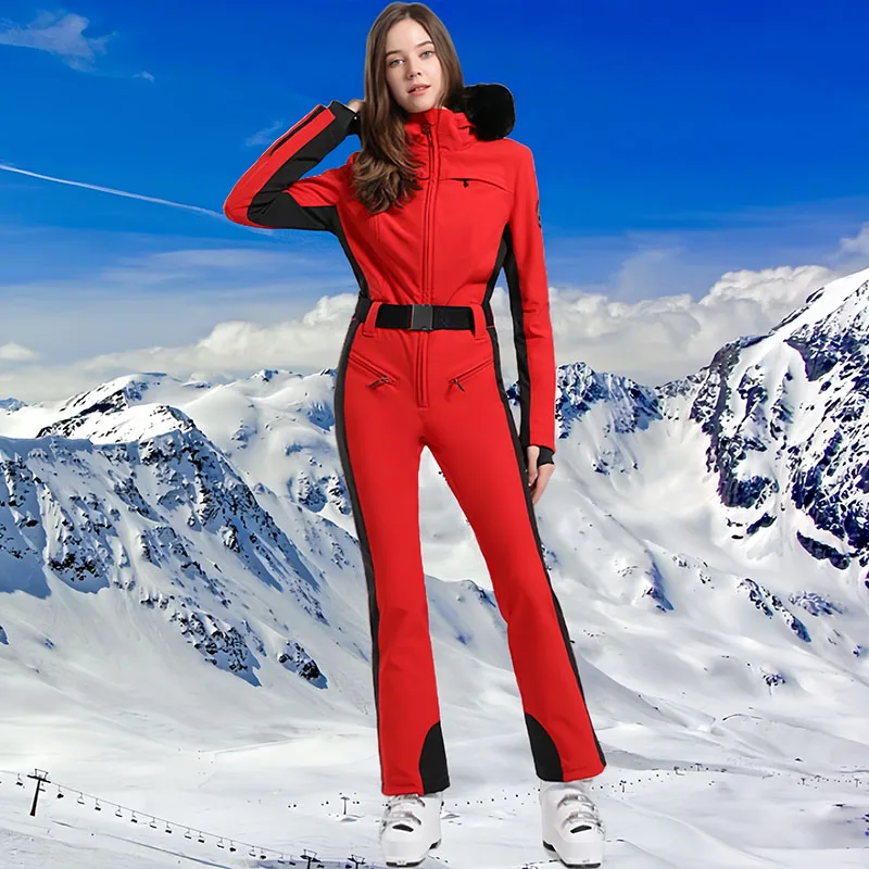 2025 Winter One-Piece Ski Suit Thickened Thermal Overalls Snowboard Jacket Jumpsuits Slim Fitting Ski Set Wind Proof Waterproof