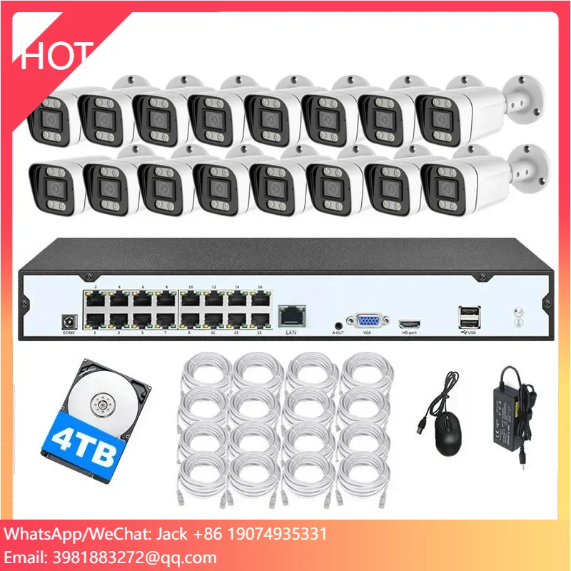8MP Color Night Vision Outdoor POE CCTV Camera System 25fps 4K With Two-Way Audio 16CH POE NVR Secured By SeeEasy App