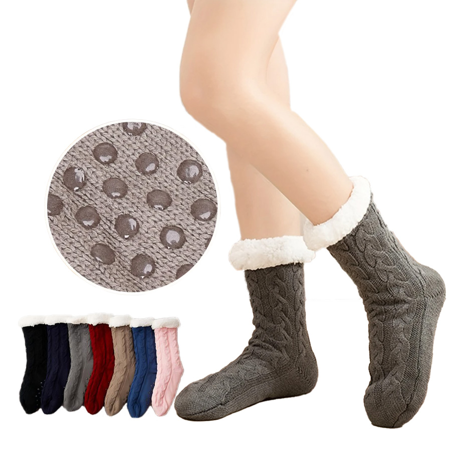 1 Pair Fuzzy Cozy Thick Fleece Lined Socks Women's Winter Super Soft Warm Slipper Socks with Grippers Thermal Home Socks