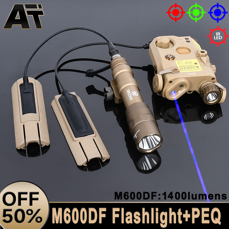 WADSN Tactical PEQ Red Green Blue Laser IR Light M600DF Flashlight White Light Tail Card Slot Fit 20mm Rail Hunting Accessory