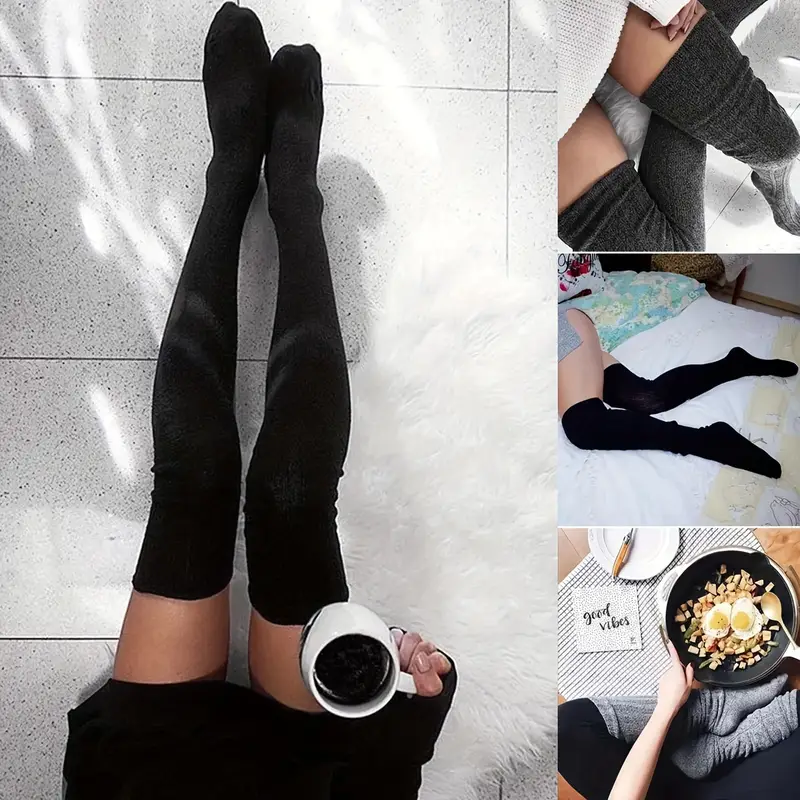 1 Pair Thigh-High Warm Soft Comfortable Extra Long Socks - All-Season Solid Color for Travel,Outdoor Sports & Casual Wear