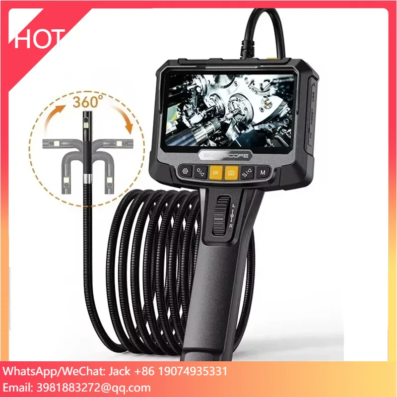 360° Steering Industrial Endoscope Camera 8mm 5"IPS Screen Single&Dual Lens Inspection Borescope 1080P For Car Engine Pip