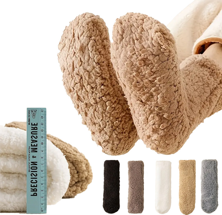 1 Pair  Plush Thermal Socks - Anti-Slip Warm Thickened Winter Indoor House Slippers, Soft Cozy Floor Socks,Comfort Footwear