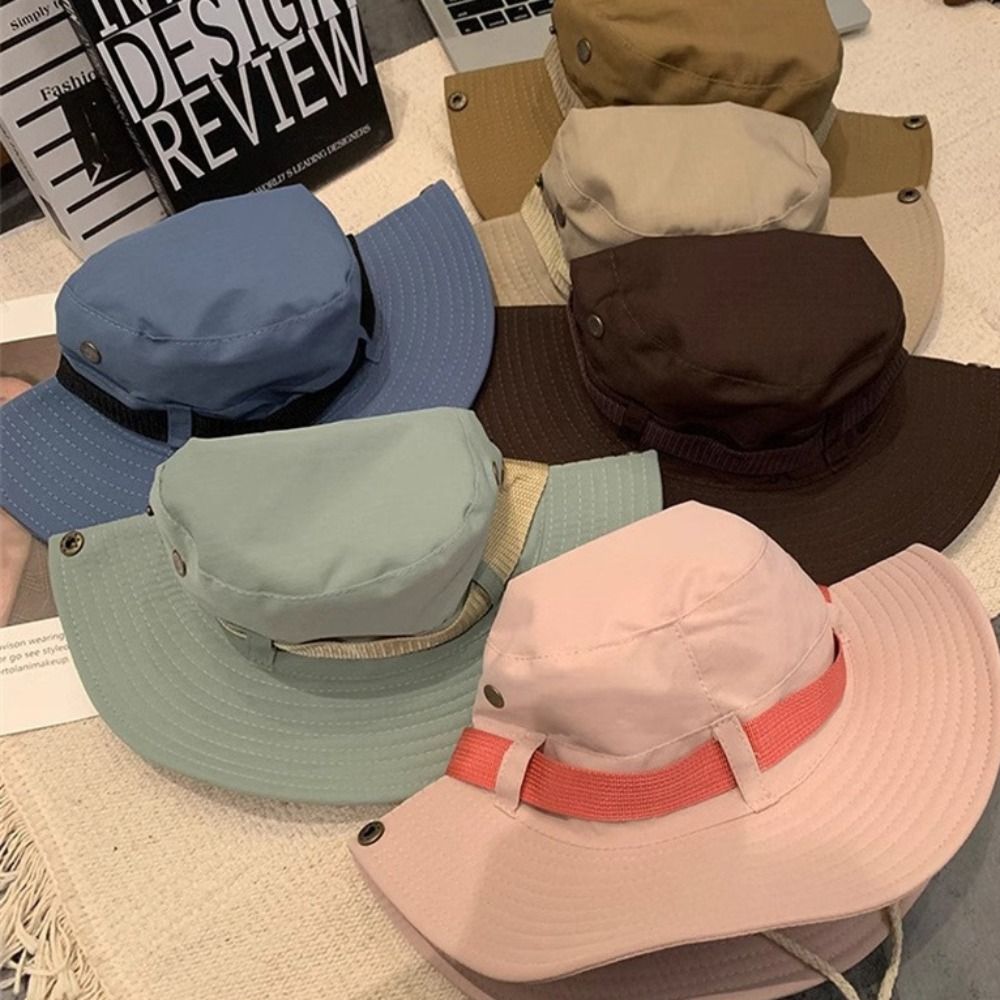Polyester Solid Color Sun Hats Wide Brim Adjustable Large Eaves Sun Hat Foldable Solid Color Wide Brim Bucket Hat Outdoor Beach
