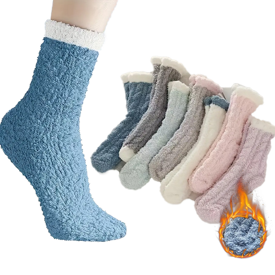 7 Pairs Women'S Plush Fleece-Lined Winter Socks Warm Soft Fleece-Lined with Slipper Plush Cozy Sleep Winter Comfort Fluffy