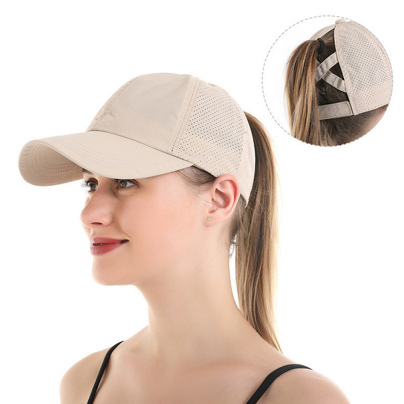 Summer solid color quick-drying baseball cap women's outdoor sports casual cross ponytail mesh sun hat