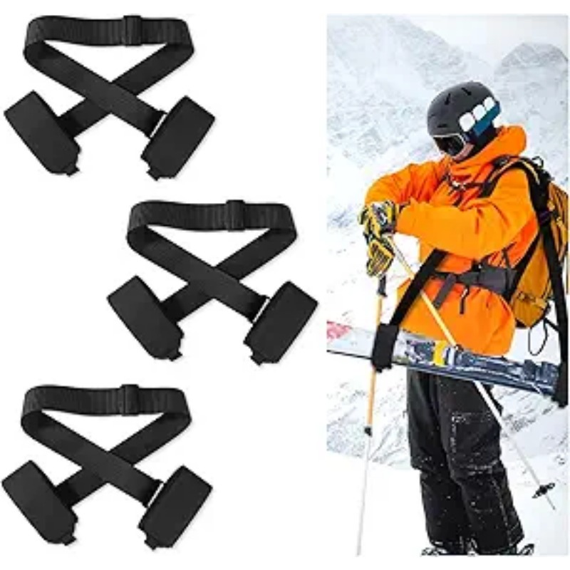 Black Ski Carrier Strap Adjustable Shoulder Carrier Lash Handle Straps with Cushioned Fastener Tape Strap Loop for Adults Kids