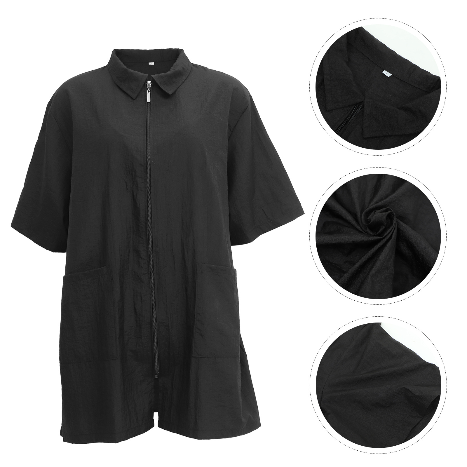 Hair Dye Clothes Short Sleeve Work Wear Waterproof Comfortable Turn-Down Collar Pocket Design For Man Woman Black Xl