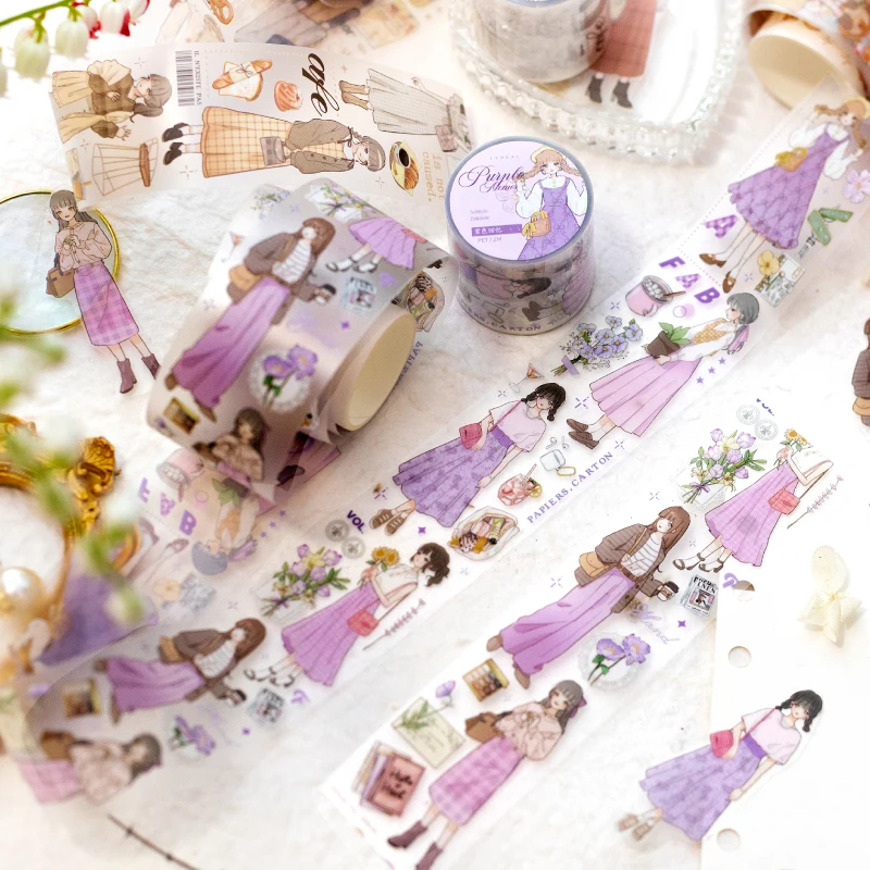 1Roll 2M PET Tape Gentle Past literary Painted Decorative Materials Supplies Adhesives Handwritten Tapes Scrapbook Cut 40MM*2M
