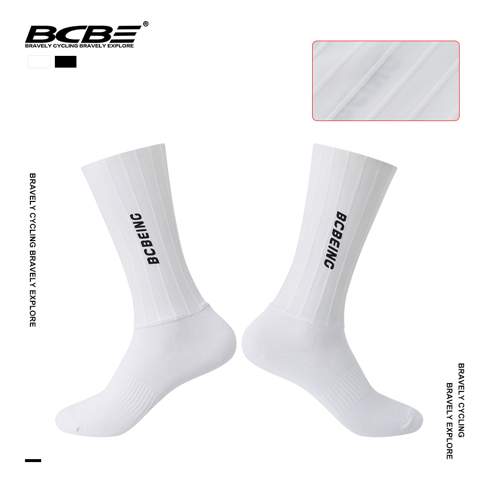 BCBE-ING Men Aero Anti Slip Silicone Cycling Socks Summer Aerodynamic Fabric Road Bike Socks Outdoor Sports Running Bicycle Sock