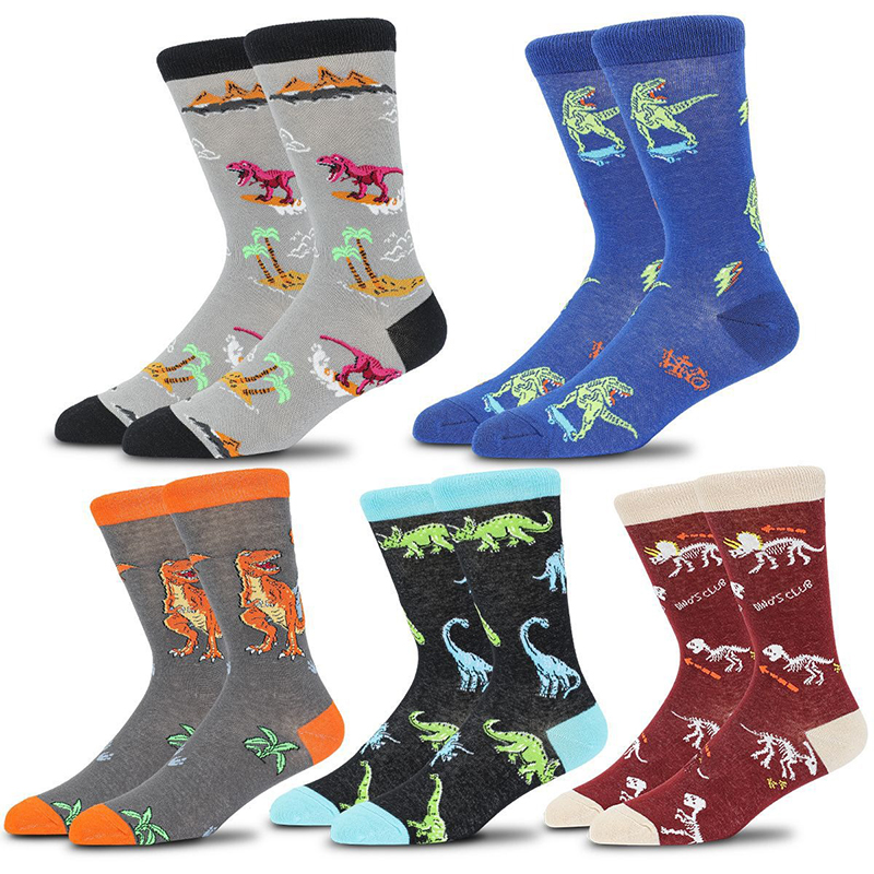 Men's Novelty Socks Men's Fun Dress Socks Colorful Funky Fancy Crazy Dinosaur Skull Trendy Funny Casual Socks for Men