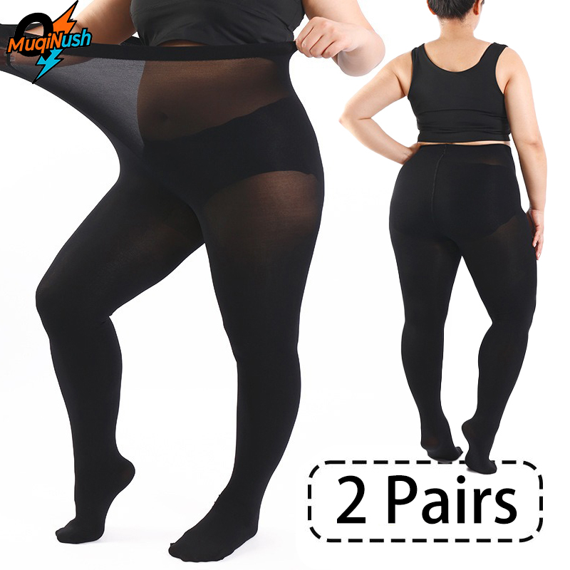 MuqiNush 2 Pairs Plus Size Pantyhose Tight High Waisted With Super Elasticity Ultra-thin Women's Maximum 150 Kg/330 Pounds