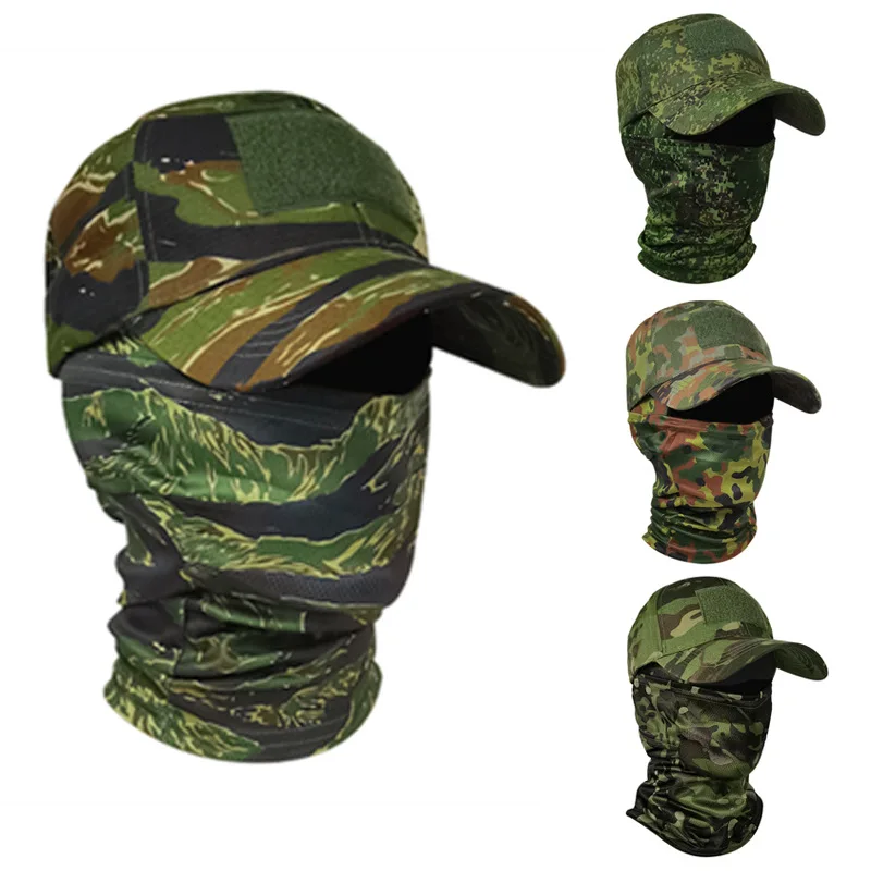 Tactical Balaclava Baseball Cap Full Face Mask Set Men Summer Snapback Sun Hat Outdoor Fishing Cycling Hunting Camouflage Scarf