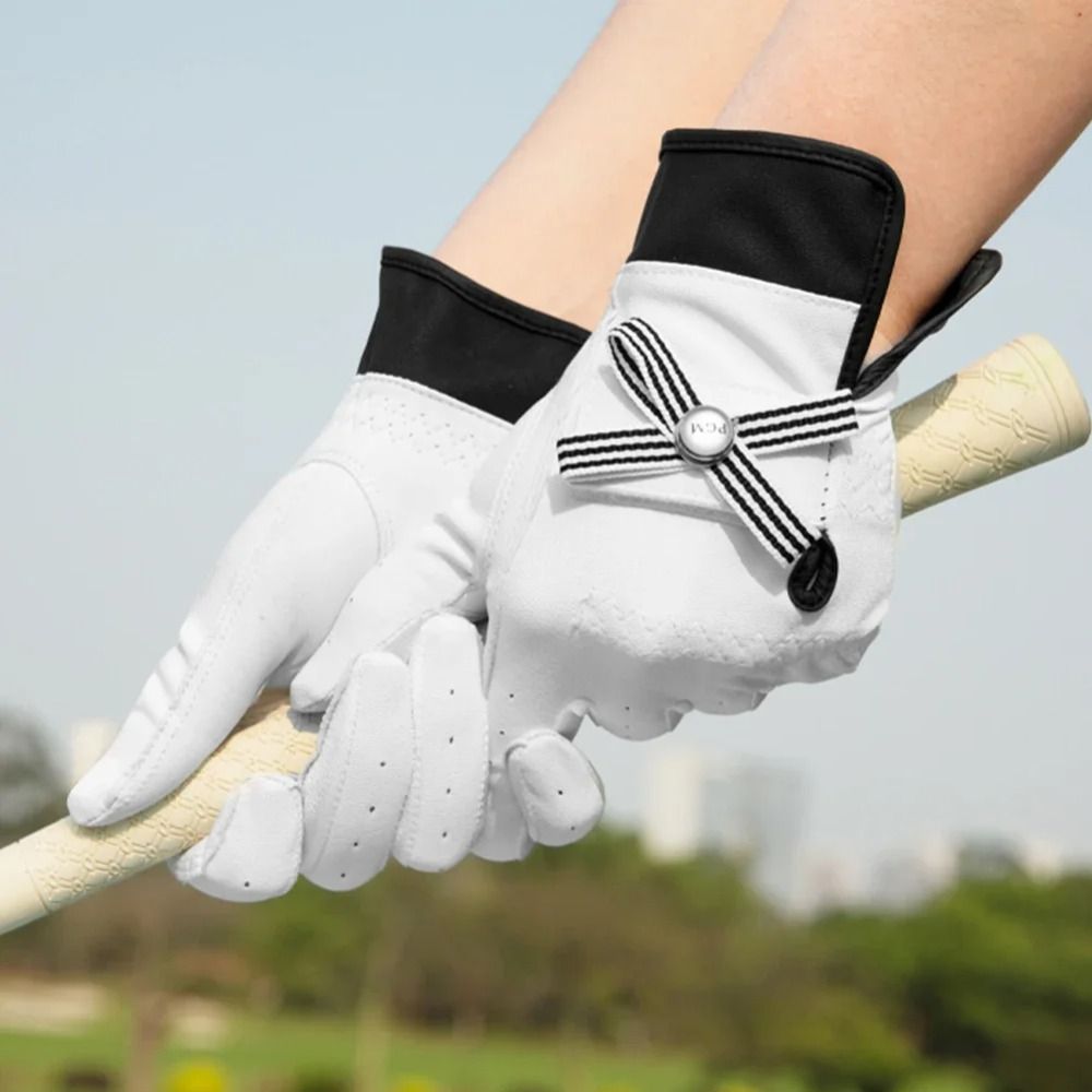 1 Pair Breathable Sheepskin Women's Golf Gloves Comfort Removable Mark Full Finger Golf Gloves White Elastic