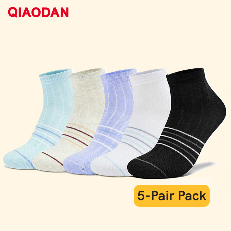 QIAODAN Women's Casual Medium Socks 2025 Spring Spliecd  Moisture-Wicking Breathable Soft Cozy Sprotwear Socks QXEAD2251011R