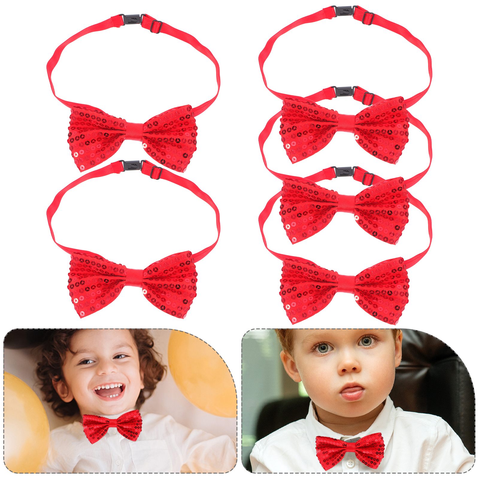 5pcs Kids Adjustable Sequin Bow Ties Glitter Pre-Tied Bowties For Stage Performance Banquet Graduation Party Sparkly Kids Bow